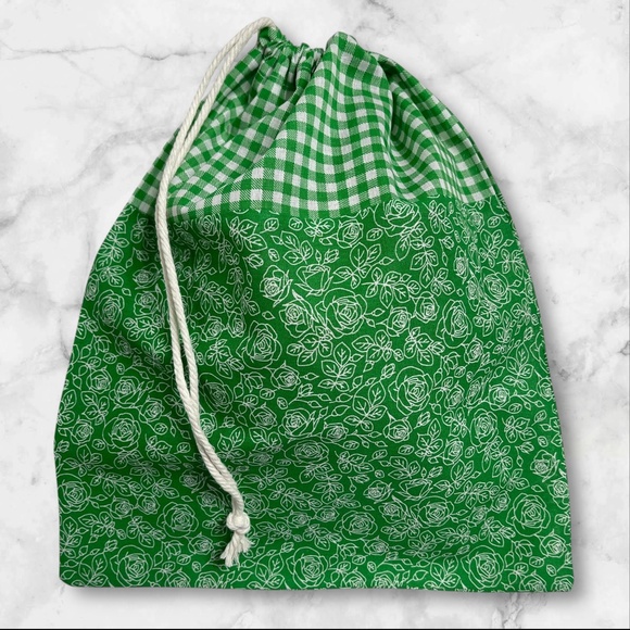 Green Floral Linen Cotton Bread Bag, Organic Reusable Sourdough Bag, Sustainable - Picture 2 of 4